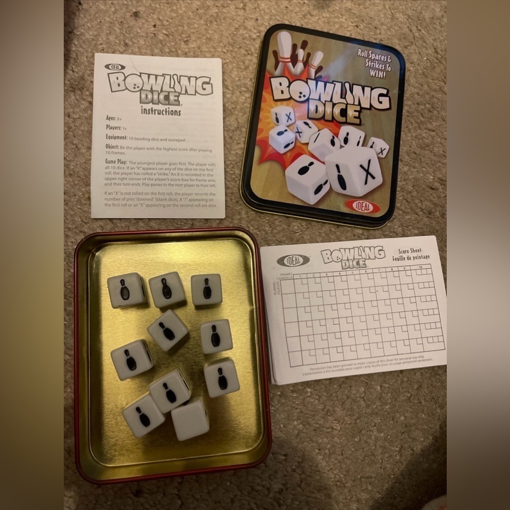 Pre-owned Bowling Dice Game Ideal 2013 Tin Carrying Case Game